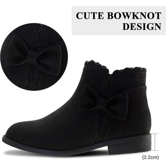 Lselom Girls Ankle Boots Kids Ankle Booties Bow Side Zipper Shoes Black Size 11 - Picture 3 of 11
